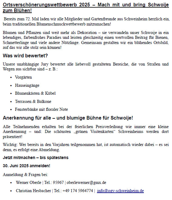 Ortsversch&ouml;nerungswettbewerb 2025 Schweinheim